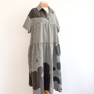 INTENTIONALLY BLANK Black White Plaid Ink Splotch Lagenlook MuuMuu Dress O/S EUC
